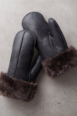 B-3 Sheepskin Mittens, BLACK/BROWN