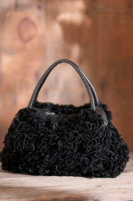 Women’s Large Flowered Rabbit Fur Handbag