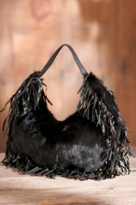 Women’s Rabbit Fur Handbag with Leather Fringe