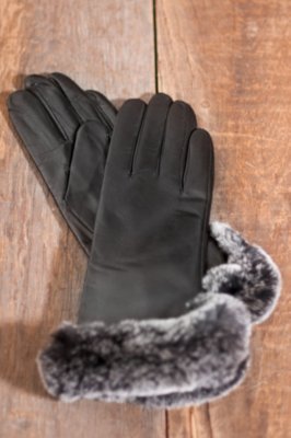 Women's Lambskin Leather Gloves with Cashmere-Blend Lining and Rabbit Fur Trim