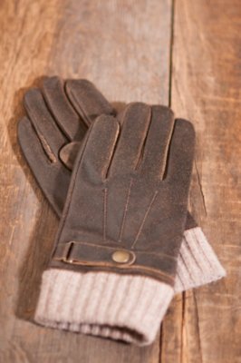 Men's Distressed Lambskin Leather and Wool Flight Gloves