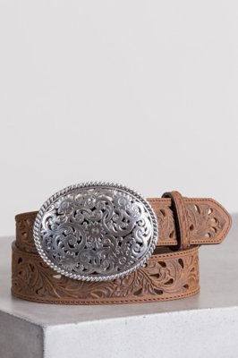 Women's Pierced Filigree Trophy Leather Belt