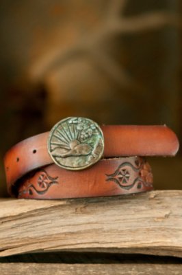 Vintage Leather Belt with Deep Embossing