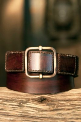 Vintage Leather Belt with Square Patches