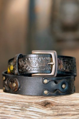 Old Western Handpaint Embossed Leather Belt