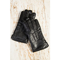 Men's Fleece-Lined Lambskin Leather Gloves, BLACK