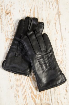 Men's Fleece-Lined Lambskin Leather Gloves, BLACK