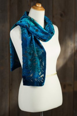 Turquoise Silk Velvet Scarf
