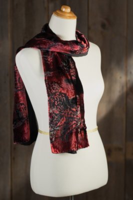 Red Peony Silk Velvet Scarf