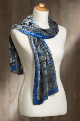 Women’s Peacock Silk Velvet Scarf