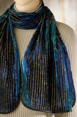 Women’s Sapphire Hand-Painted Gold Lurex Silk Velvet Scarf 