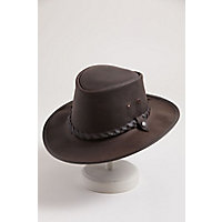 Traveler Crushable Leather Outback Hat, DARK CHOCOLATE