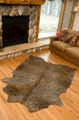 Stenciled Leopard Print Cowhide Rugs