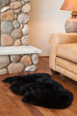 Single Australian Sheepskin Rug with Long Wool, BLACK, Size 1 SIZE