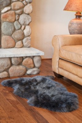 Single Australian Sheepskin Rug with Long Wool, STEEL, Size 1 SIZE