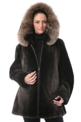 Women's Felicia Sheared Beaver Fur Jacket with Raccoon Fur Hood