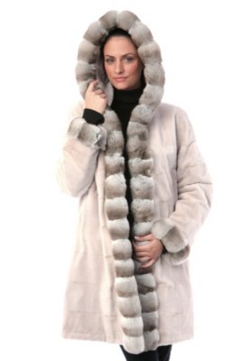 Women's Helena Reversible Sheared Mink Fur Coat with Chinchilla Fur Trim