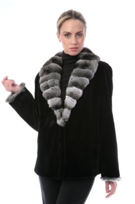 Women’s Alana Sheared Mink Fur Jacket with Chinchilla Fur Trim