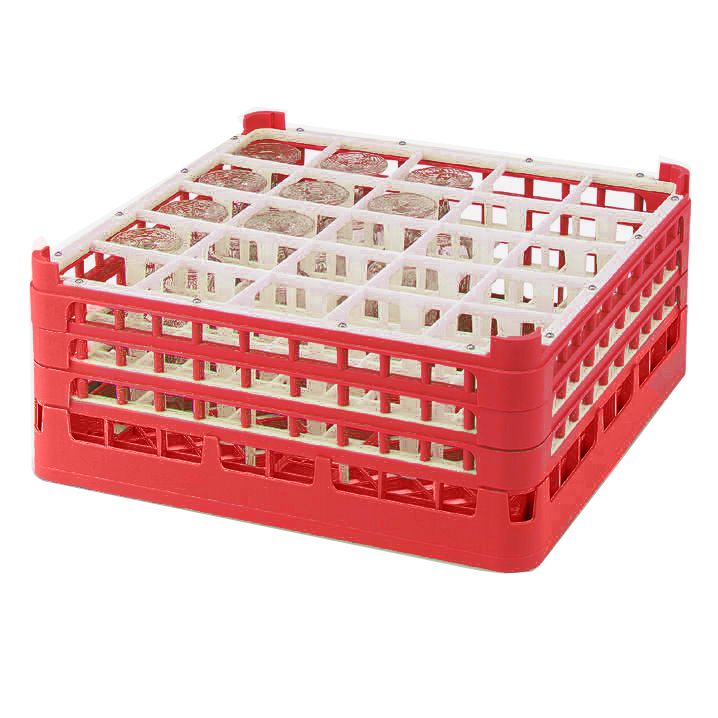 Red Full Size XX-Tall 25-Comp Glass Rack, 19-3/4x19-3/4x9-7/8