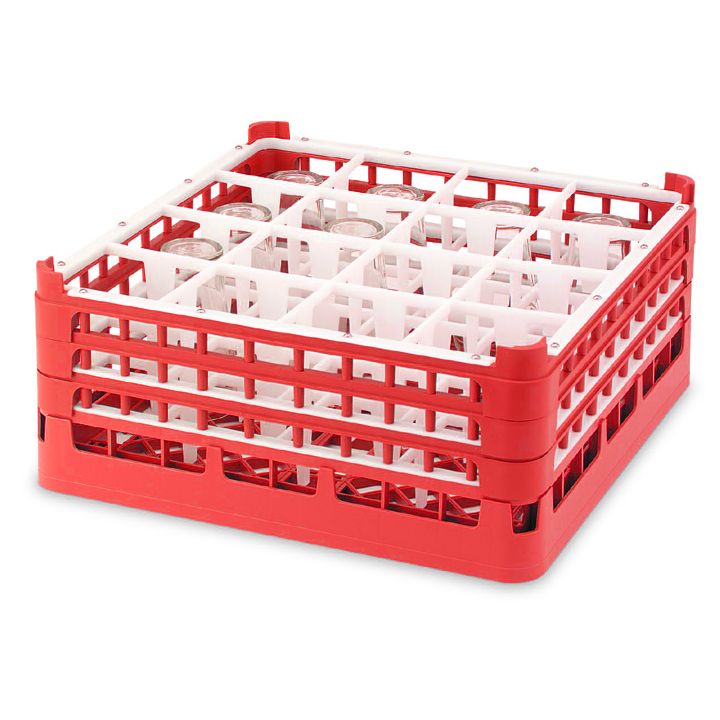 Full Size X-Tall 16-Compartment Glass Rack, Red, 19-3/4x19-3/4x8-1/2
