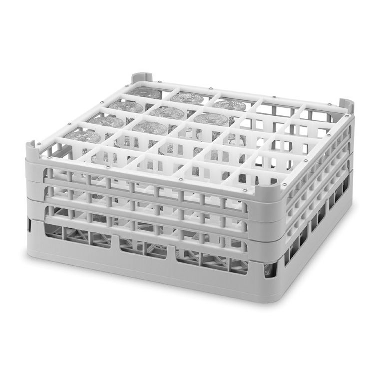 Full Size Medium 25-Comp Glass Rack, Gray, 20 x 20 x 5-5/8