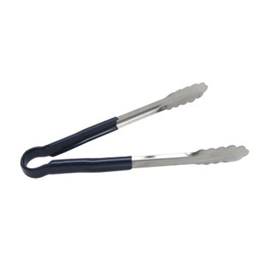 Adcraft&reg; 10" Blue Scalloped Edge Stainless Steel Tong