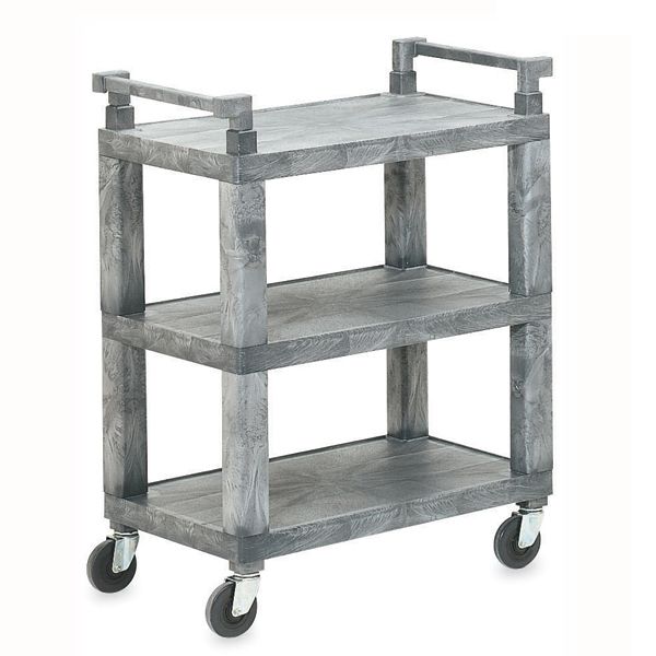 Open 3-Shelf Utility Cart w/ Plastic Uprights, Gray