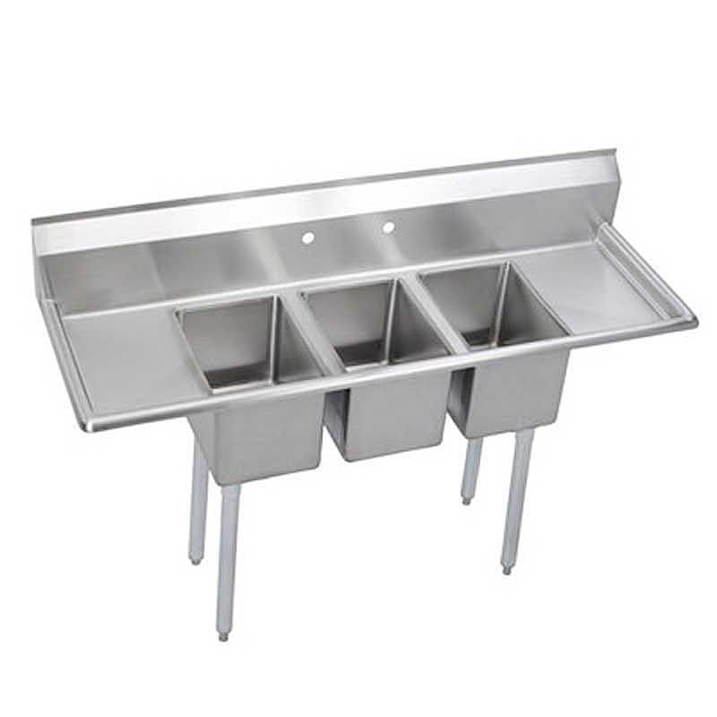 S/S 3-Compartment Sink w/ Dual 2" Drainboards, 10x14x10