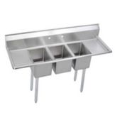 S/S 3-Compartment Sink w/ Dual 2" Drainboards, 10x14x10