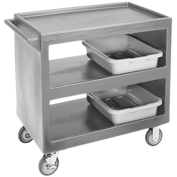 Cambro Light Gray Open Side 3-Shelf Service Cart w/ Four Casters, 37 W