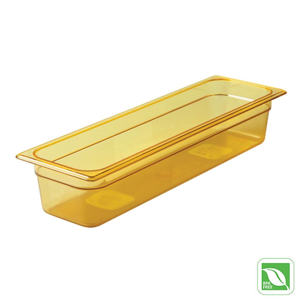 Rubbermaid Amber 1/2 Size Long Hot Food Pan, 4" H
