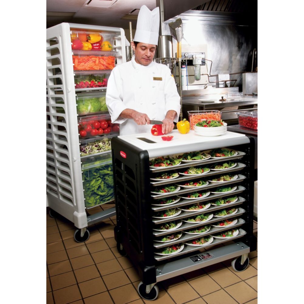 Rubbermaid Max System Black 8-Slot Side Load Prep Cart w/Cutting Board