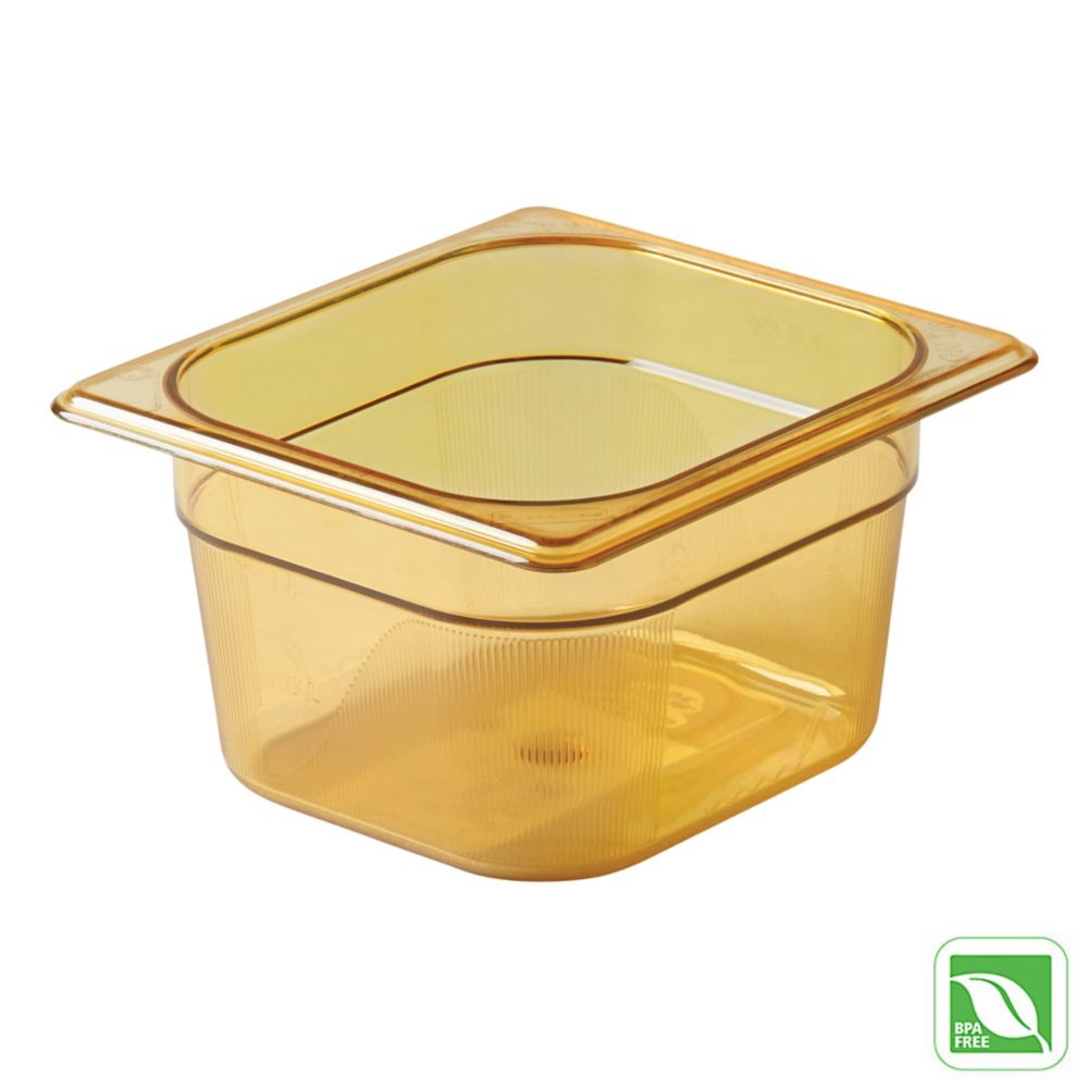Rubbermaid Amber 1/6 Size Hot Food Pan, 4" H