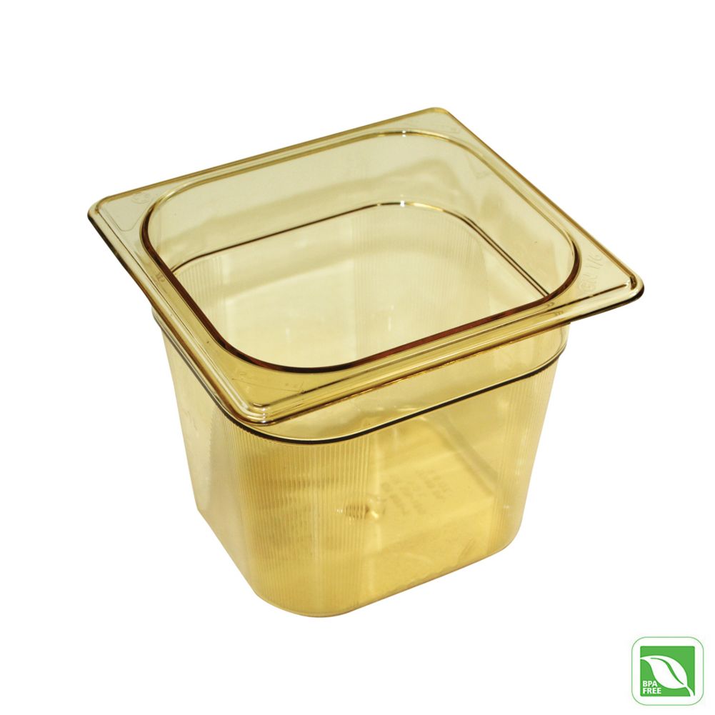Rubbermaid Amber 1/6 Size Hot Food Pan, 6" H