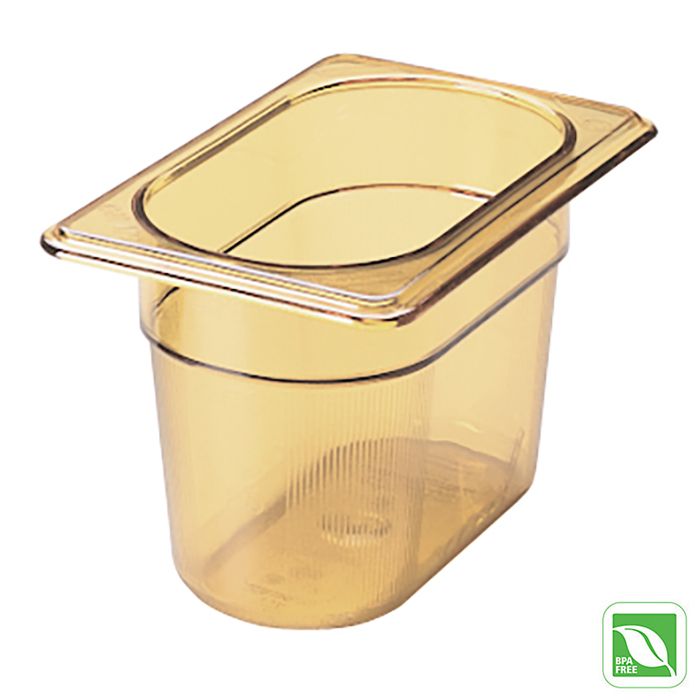 Rubbermaid Amber 1/9 Size Hot Food Pan, 4" H
