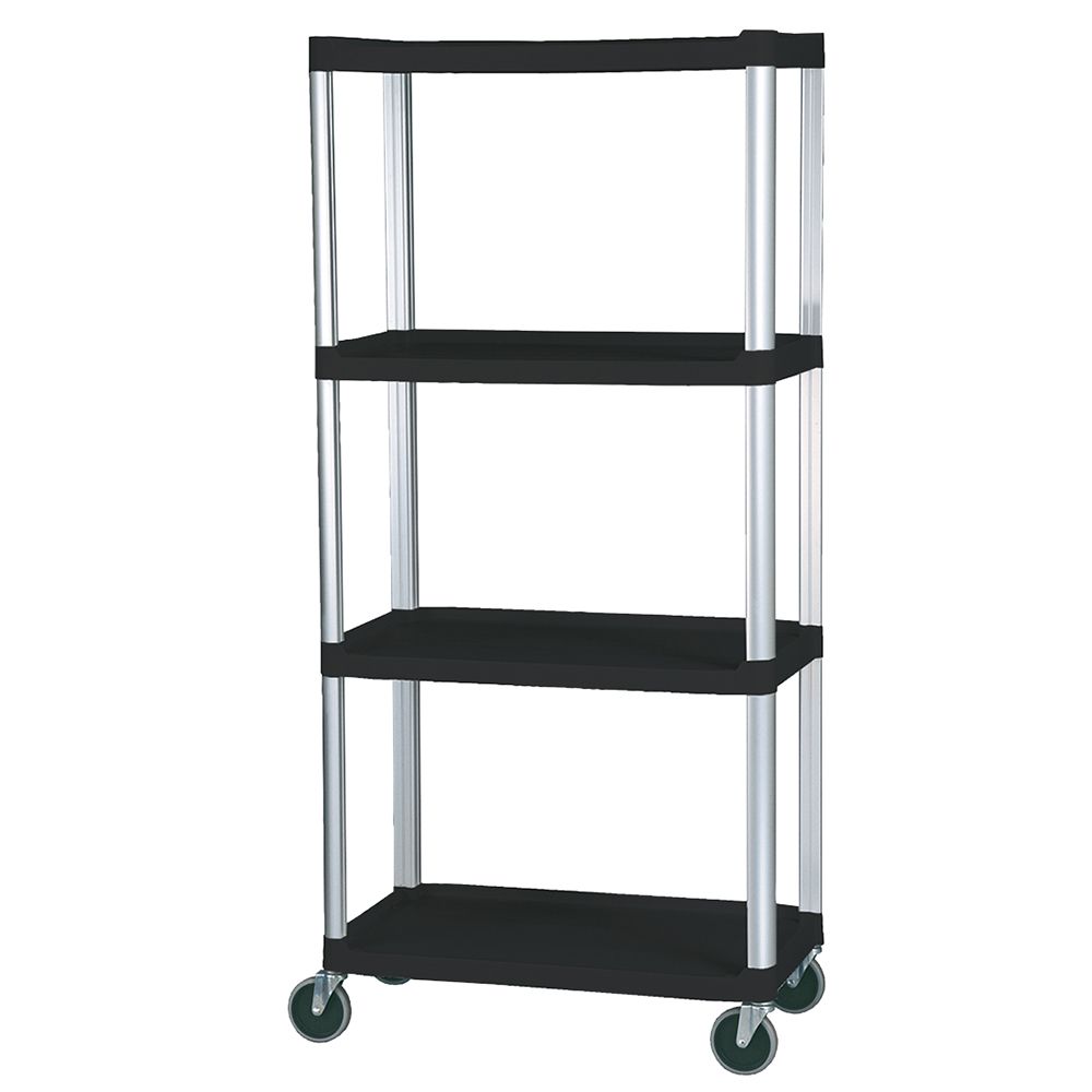 Rubbermaid Black 4-Shelf Mobile Shelf Truck w/ 5" Casters