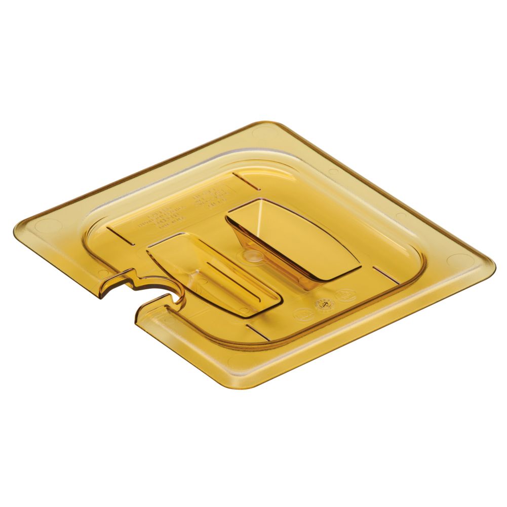 Cambro Amber 1/6 Size Notched H-Pan&trade; Cover w/ Handle
