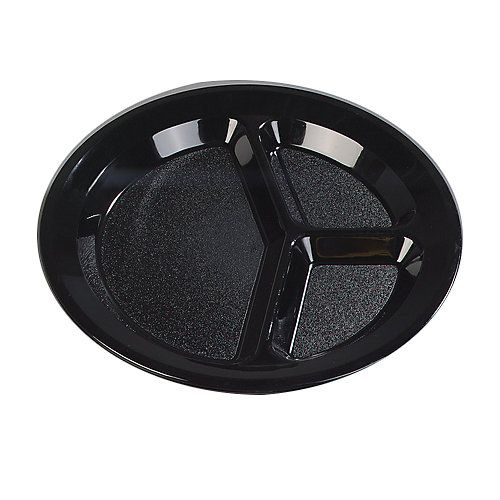 Carlisle&reg; Black Narrow Rim 3-Compartment Polycarbonate Plate