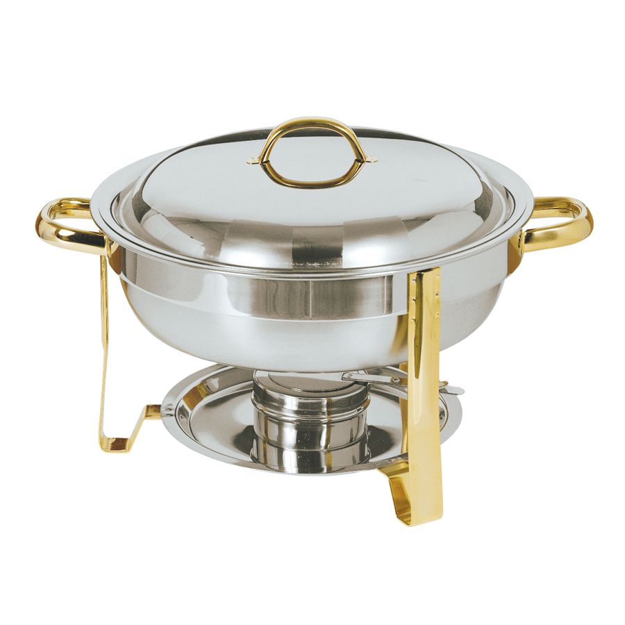 Update International S/S 4 Qt Gold Accented Round Chafer
