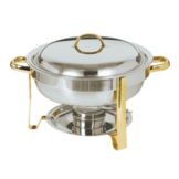 Update International S/S 4 Qt Gold Accented Round Chafer
