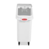 Rubbermaid White Slant Front 2.75 cu ft Mobile Ingredient Bin w/ Scoop