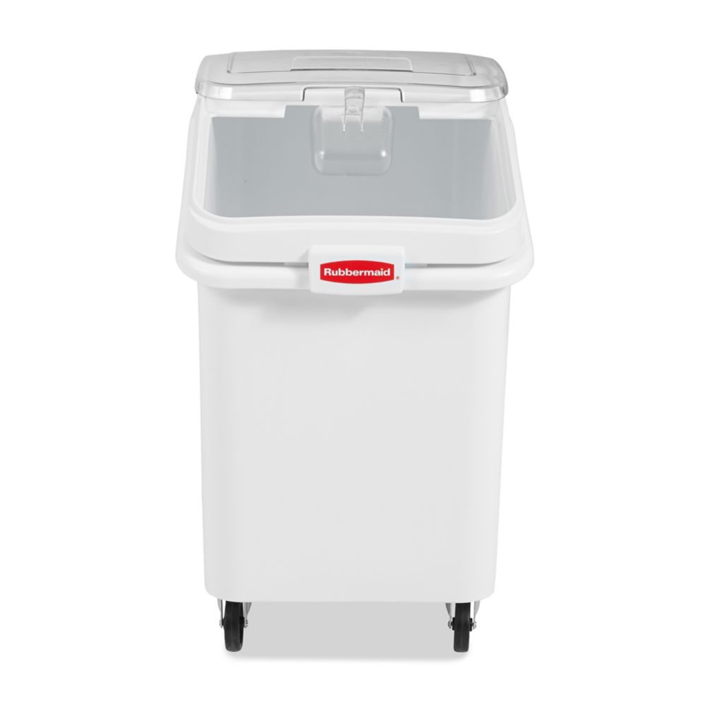 Rubbermaid White Slant Front 4 cu ft Mobile Ingredient Bin w/ Scoop