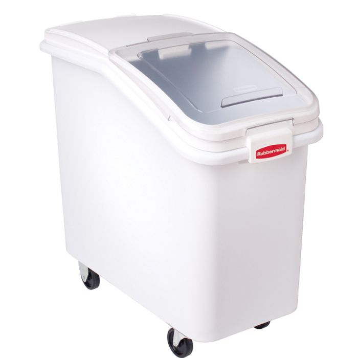 Rubbermaid White Slant Front 3.5 cu ft Mobile Ingredient Bin w/ Scoop