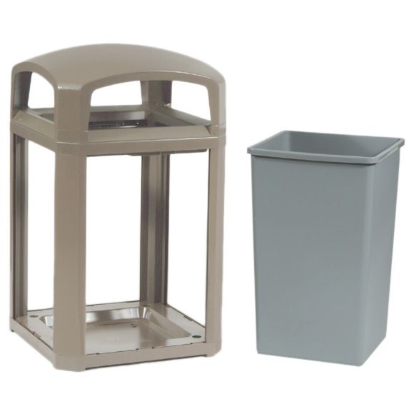 Rubbermaid Landmark Driftwood 35 Gal Dome Top Trash Can Frame w/ Liner