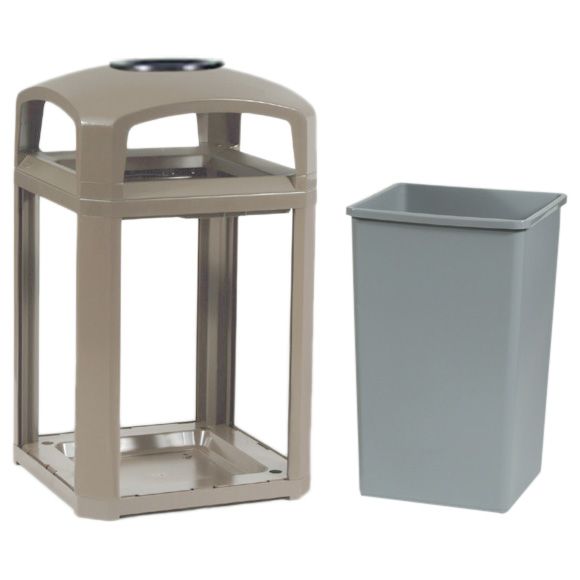 Rubbermaid Landmark Driftwood 35 Gal Dome Top Trash Can w/ Ashtray