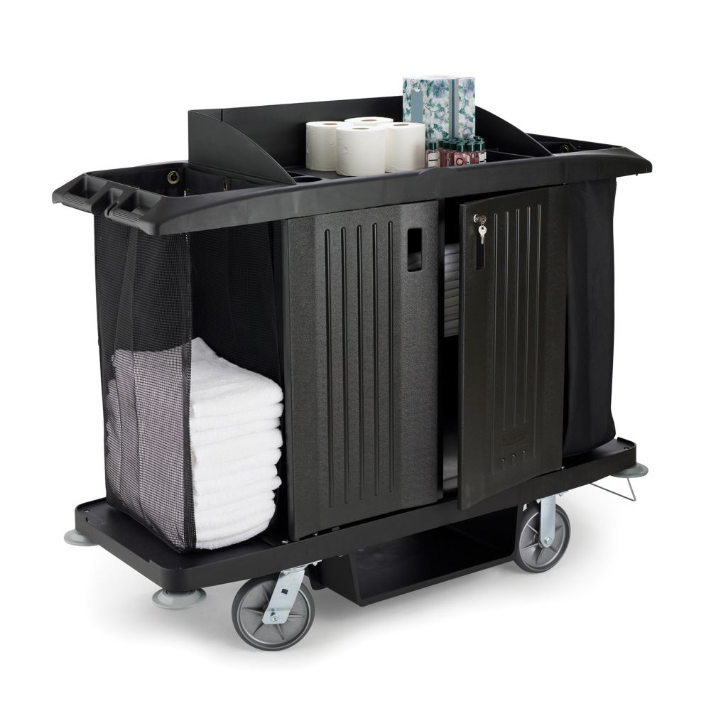 Rubbermaid Black Full Size Housekeeping Cart w/ Doors