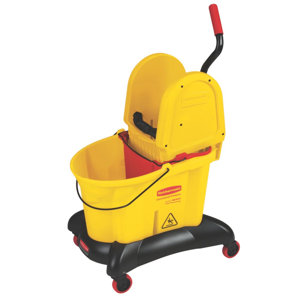 Rubbermaid WaveBrake Yellow 35 Qt Dual Water Down Press Wringer Combo