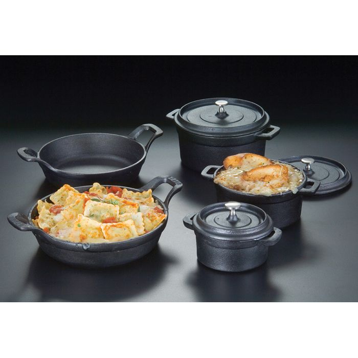 American Metalcraft Mini Round 26.5 Oz. Cast Iron Casserole Pan w/ Lid