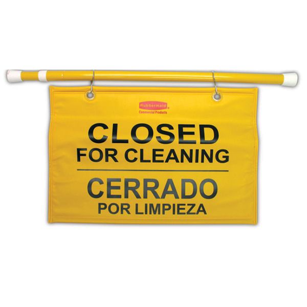 Rubbermaid Yellow Multilingual Closed for Cleaning Hanging Safety Sign
