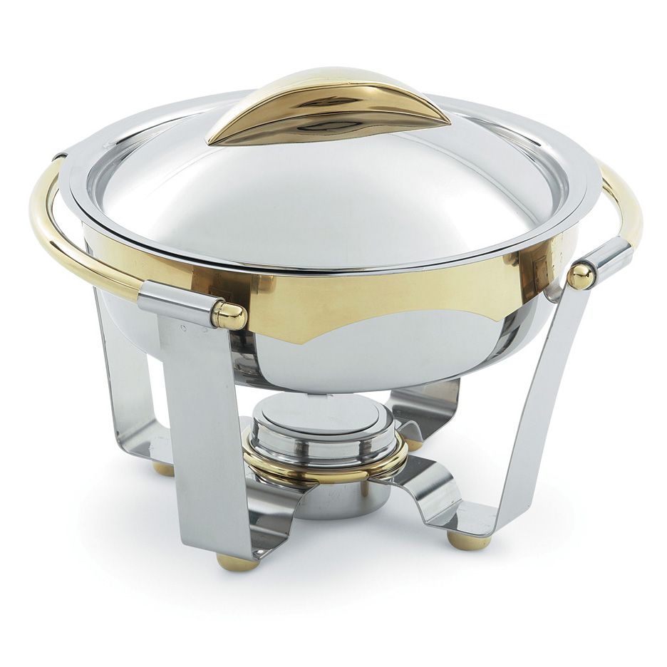 Vollrath Panacea&trade; S/S Large 6 Qt. Round Chafer w/ Gold Trim